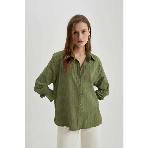 Defacto Oversize Fit Shirt Collar Crinkle Fabric Long Sleeve Shirt Slike