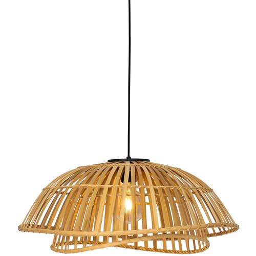 QAZQA Orientalska viseča svetilka črna z naravnim bambusom 62 cm - Pua Slike