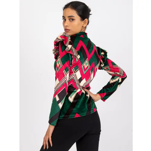 Fashion Hunters Green and pink patterned Annabel blouse in velor