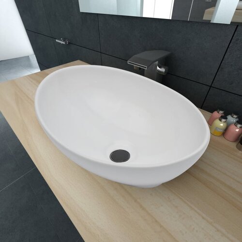 vidaXL Razkošni keramični umivalnik ovalne oblike bel 40x33 cm Cene