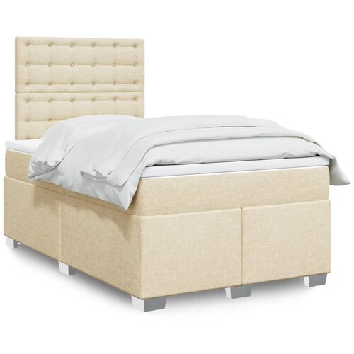 VidaXL Box spring postelja z vzmetnico krem 120x200 cm blago Slike