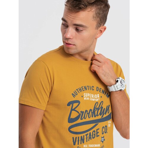 Ombre Men's collegiate print cotton t-shirt - mustard Slike