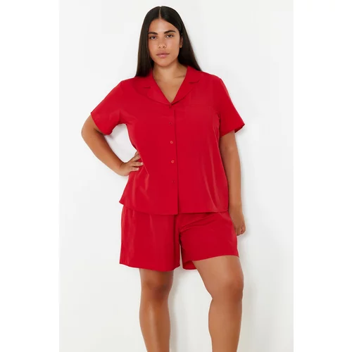 Trendyol Curve Red Shirt Collar Woven Pajama Set