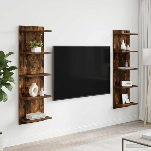  Polica na zidu 2 kom. Dimljeni hrast 30 x 15 x 100 cm Cijene