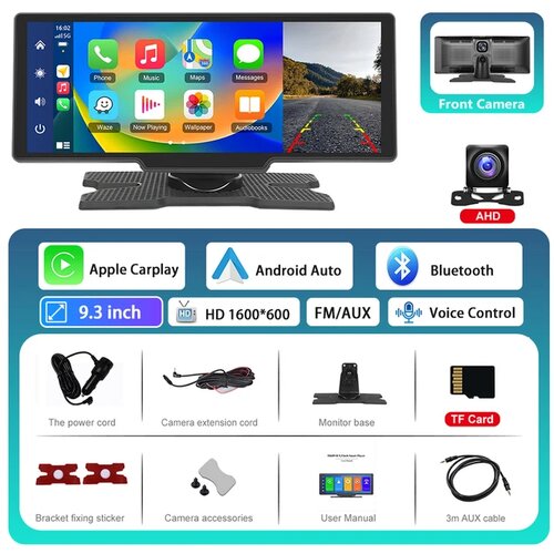 Podofo Avto DVR ogledalo monitor, Brezžični Carplay, GPS navigacija, 9.3 z TF AHD, (5000157726) Slike