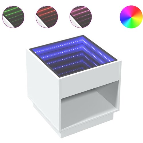 Maison Chic Nočna mizica - Nočna omarica - Nočna miza z neskončnimi LED bela 50x50x50 cm, (21686892) Cene