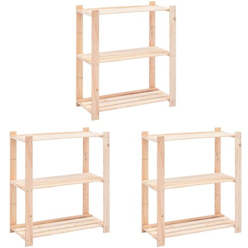 VidaXL vidXL Stojalo 3-nadstropno 3 kosi 80x38x90 cm trdna borovina 150 kg Slike