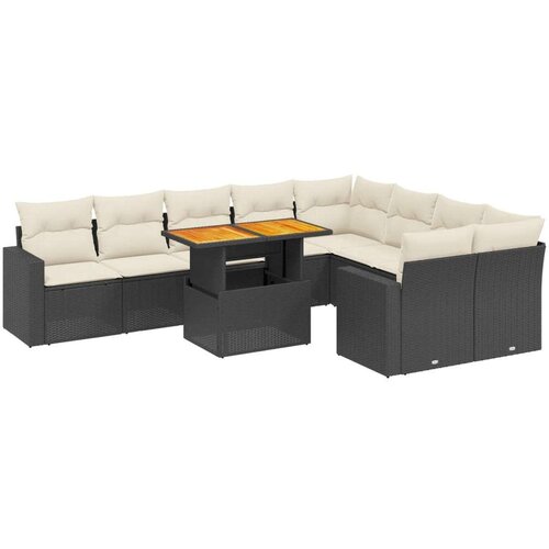  10-dijelni set vrtnih sofa s jastucima crni od poliratana Slike