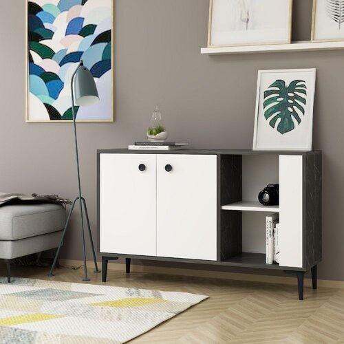 Woody Fashion Sahra - Black Marble, White BlackWhite Console Cene