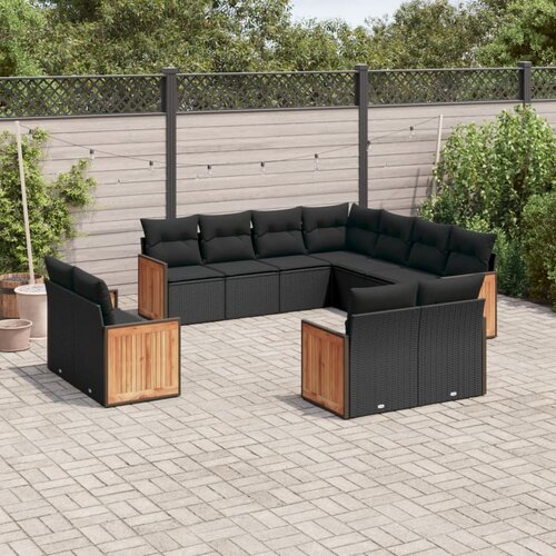 vidaXL 11-dijelni set vrtnih sofa od poliratana s jastucima crni Cijene