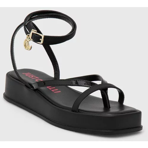 Just Cavalli Kožne sandale za žene, boja: crna, s platformom, 76RA3S75