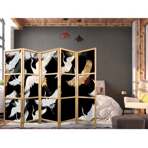  Japanski paravan - Cranes at Night - Golden-White Birds Flying Away on a Black Background 225x172 Cene