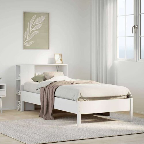 VidaXL Krevet s regalom za knjige bez madraca bijeli 75x190cm borovina Slike