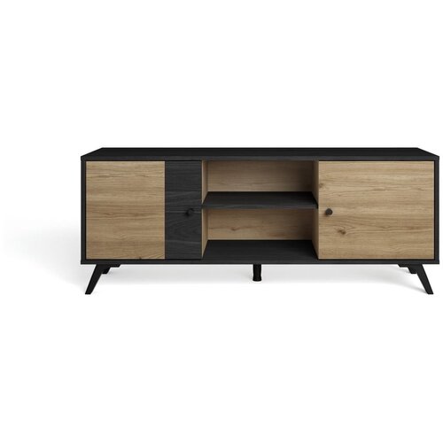 Marckeric Crni/natur TV stol u dekoru hrasta 136x53 cm Bocami - Slike