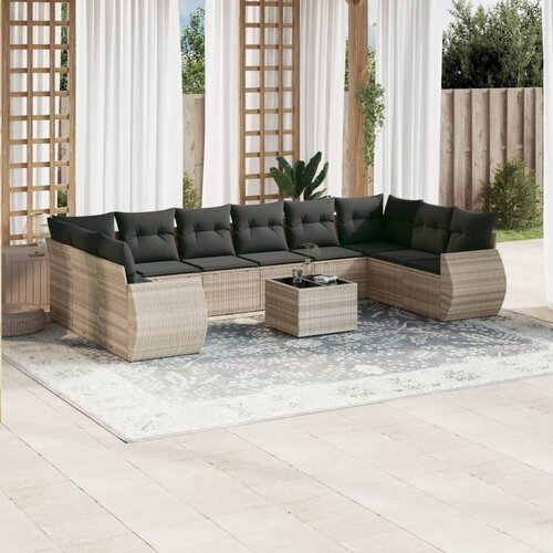 VidaXL 11-dijelni set vrtnih sofa poliratan s jastucima svijetlosivi Slike
