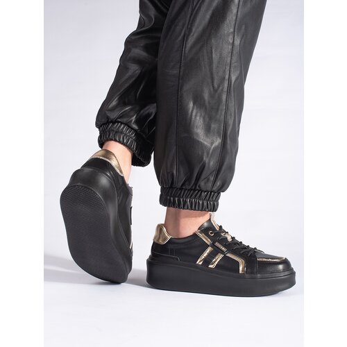 Shelvt Black leather platform sneakers Cene