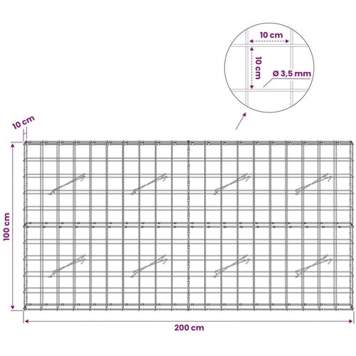  Gabion s žicom debljine 3 5 mm i mrežom 10x10 cm 200x10x100 cm - 10 cm 100 cm 200 cm Slike