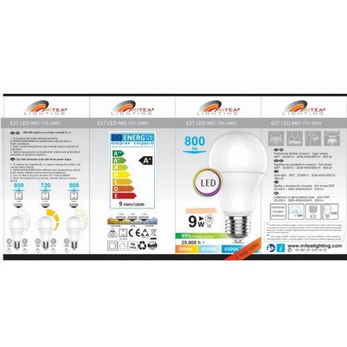 Mitea Lighting E27 9W A60 3000/4000/6500K 3CCT led sijalica 3 u 1 170~240V Slike