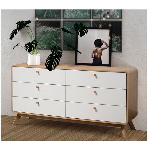 St&amp;oslash;raa Bela nizka komoda v hrastovem dekorju 150x74 cm Caitlin &amp;ndash; Slike