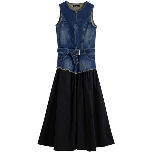 Desigual Dolge obleke VEST_POPLIN 25WWVD03 Modra Slike