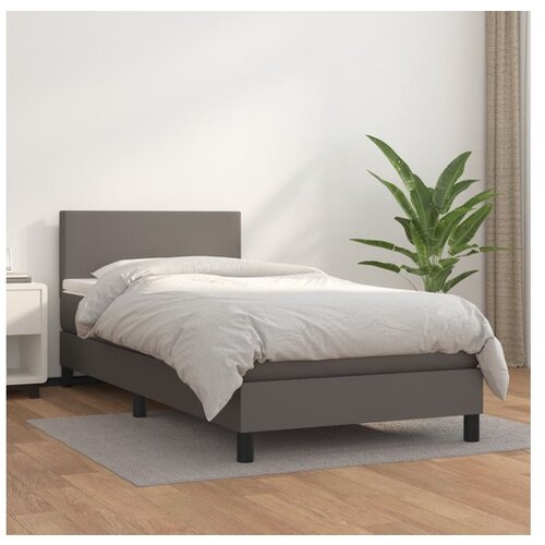 VidaXL Krevet s oprugama i madracem sivi 90 x 190 cm od umjetne kože Slike