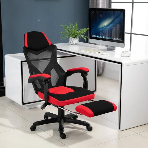  Ergonomska uredska i igraća stolica s osloncem za noge crno-crvena Slike