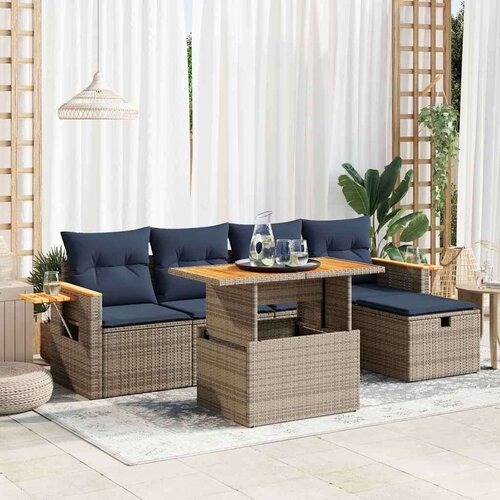 VidaXL 6-dijelni set vrtnih sofa poliratan i bagrem s jastucima sivi Slike