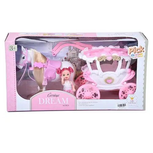 Magic Toys Sanjska kočija set s konjem in 7,5cm veliko lutko v pink-beli barvi Cene