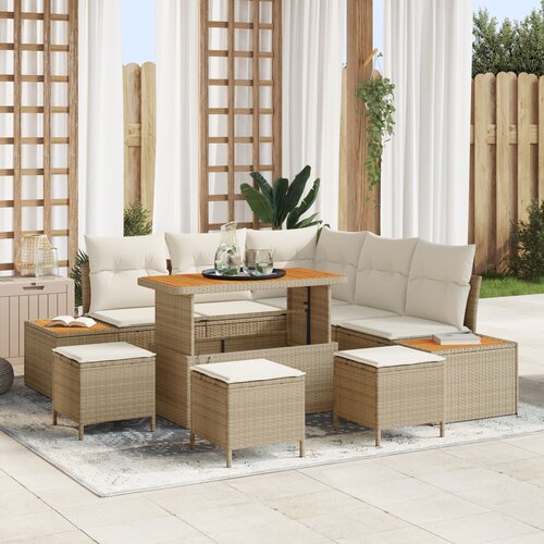 VidaXL 9 komadna vrtna sofa set s jastučićima Bež poli ratan akacija Slike