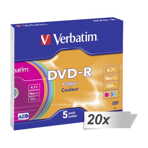 Verbatim 20x5 DVD-R 4,7GB Colour 16x Speed, Slim Case Cijene