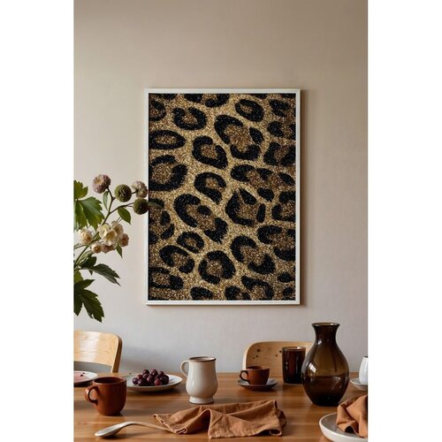 Wallxpert uramljena slika 115264, leopard šara u zlatnim i braon tonovima, 50 x 70 cm, beli ram Cene
