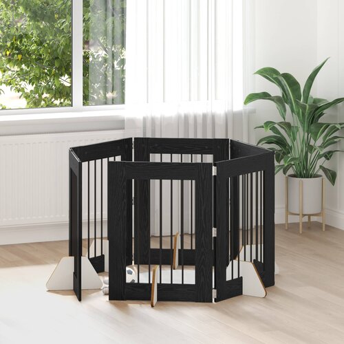  Vrata za pse s postoljem 6 pcs Crni hrast 60 x 80 cm Cene