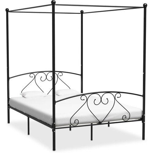 VidaXL okvir za krevet s nadstre&amp;scaron;nicom crni metalni 160 x 200 cm Slike