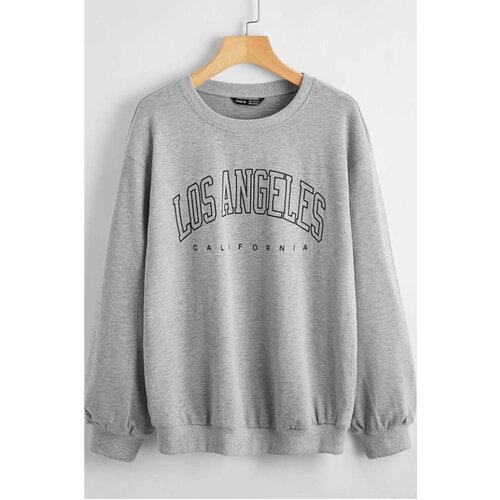 Madmext Mad Girls Gray Printed Oversize Sweatshirt Womens Mg780 Slike