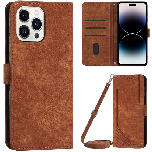 INORCO Za iPhone 14 Pro PU usnjena zaščitna prevleka na dotik s črtami in vtisnjenimi črtami za denarnico, folija za telefon, (22034242) Cene