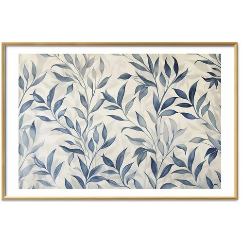  Plakat - Delicate Botanical Motif with Blue Leaves 60x40 Zlatni okvir s margom Slike