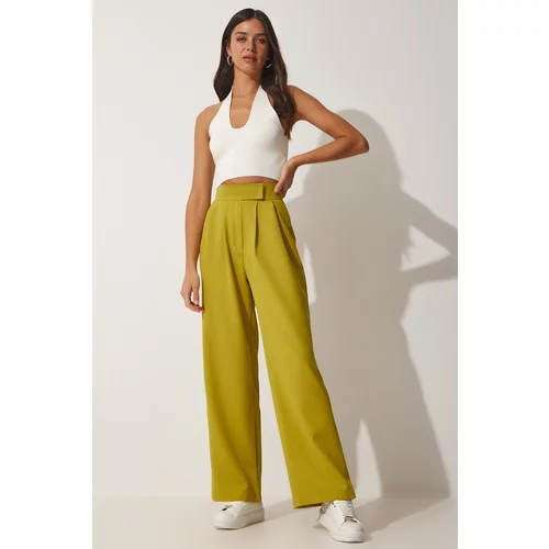 Happiness İstanbul Women's Oil Green Loose Loose Trousers with Velcro Fastening