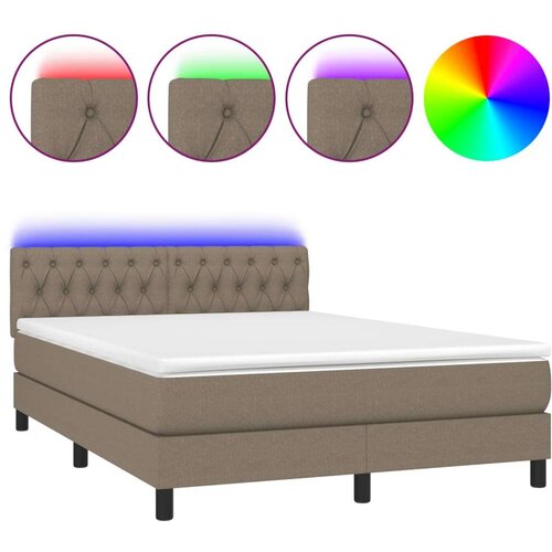  Box spring s madracem LED smeđesivi 140x190 cm tkanina Slike