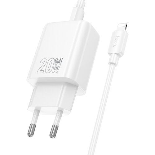 Hoco. polnilec N61 GaN PD 20W USB-A, Type C s kablom Type C na Lightning - bel Slike