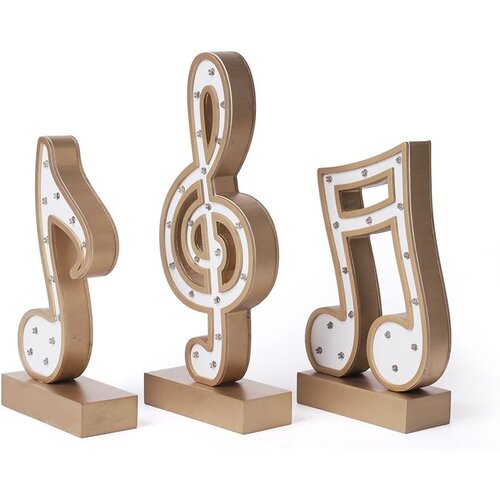 NIKCORP LED namizna dekorativna svetilka Glasbena nota, zlata, moderna nočna lučka iz MDF lesa za stilski dom, 3-delni set, 29 cm, (5000165839) Cene