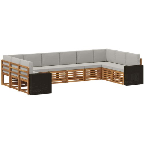 VidaXL Kotna sedežna garnitura 10 pcs Naravna in svetlo siva Poliester, (5000283847) Slike