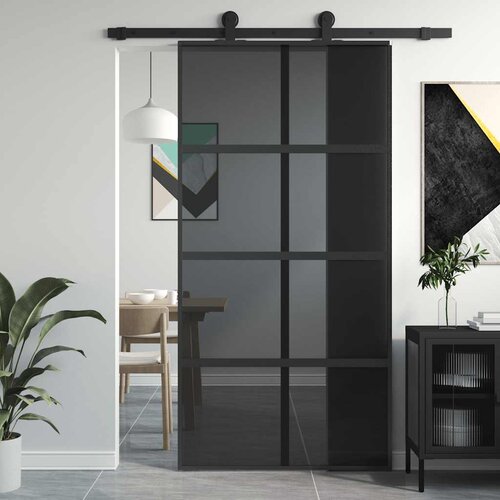 VidaXL Klizna vrata crna 102,5x205 cm od kaljenog stakla i aluminija Slike
