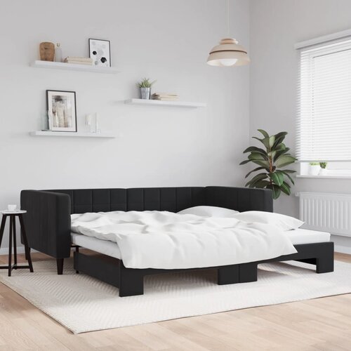 VidaXL Izvlečna dnevna postelja črna 100x200 cm žamet Slike