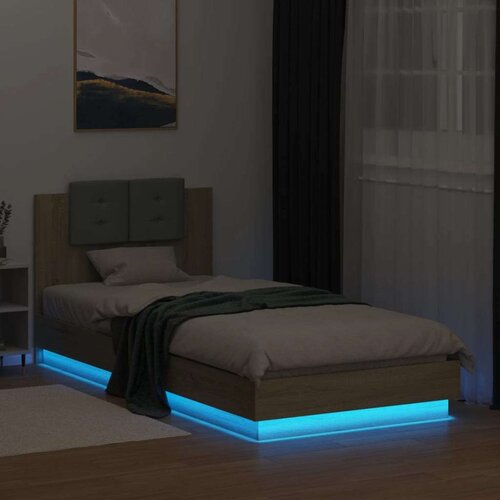  Okvir kreveta s uzglavljem LED boja hrasta sonome 100 x 200 cm Slike