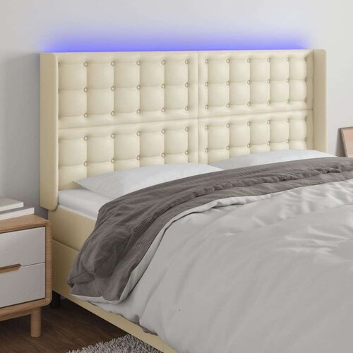  LED posteljno vzglavje krem 163x16x118/128 cm umetno usnje, (20953816) Slike