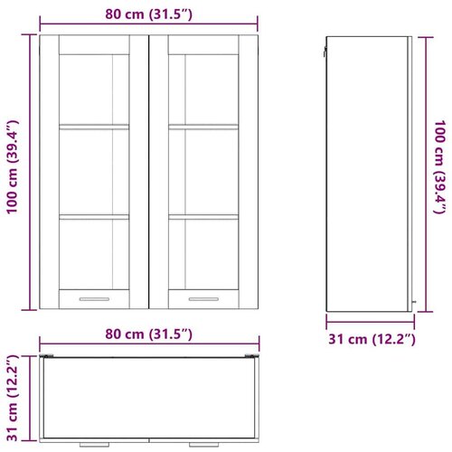 VidaXL Viseći ormarić s policom Zidne Riga Crni hrast 80 x 31 x 100 cm Slike