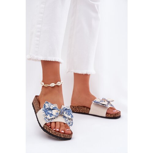 Boto Women's Slide Sandals With Bow On Cork Platform Blue Lisandrea Cene