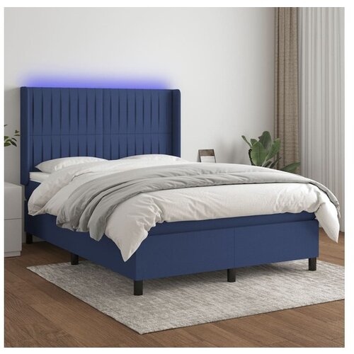 vidaXL Krevet box spring s madracem LED plavi 140x190 cm od tkanine Cene