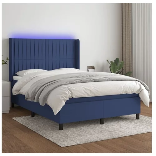 vidaXL Krevet box spring s madracem LED plavi 140x190 cm od tkanine