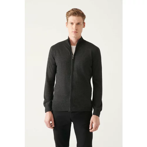 Avva Men's Anthracite Wool Blend Half Zipper Stand-Up Collar Standard Fit Regular Cut Cardigan